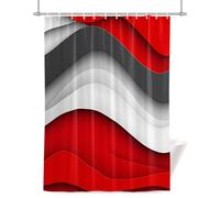 Abstract Red Shower Curtain for Bathroom, Gray Gradient Ocean Waves Geometric Modern Waterproof Cloth Fabric Bathroom Accessories Set with 12 Rust Proof Plastic Hooks, 72” x 72”