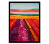 Abstract Red Tulip Fields Oil Painting Pink Bold Framed Art Print Artery8 Orange A4