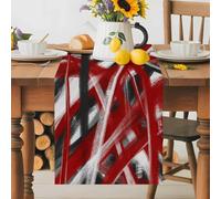 Abstract Red Waves Table Runner 13x70 Inches Long Modern Minimalist Red Black White Crossed Lines Cotton Linen Table Runner Burlap Style for Dinner Table Party Decor Tabletop Decorations