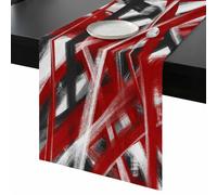 Abstract Red Waves Table Runner 72 Inches Long, Modern Minimalist Red Black White Crossed Lines Washable Table Runners Heat-Insulation Kitchen Dining Table Decorations for Home Party Decor, 13"x72"