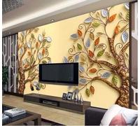 Abstract Relief Art Tree Colourful Leaves 3D Wallpaper Silky Texture Home Study Office Grey Dining Room Sofa Bedroom Living Room TV Backdrop-250cm×170cm