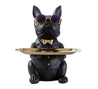 Abstract Resin Cool Dog Sculptures Statues Figurines Antiques Collectables Crafts Ornament Home Decor Storage Tray Coin Bank Entrance Key Snack Holder Art Desktop (Color : Black)