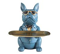 Abstract Resin Cool Dog Sculptures Statues Figurines Antiques Collectables Crafts Ornament Home Decor Storage Tray Coin Bank Entrance Key Snack Holder Art Desktop (Color : Blue)