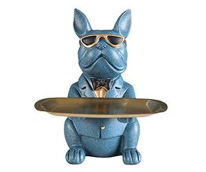 Abstract Resin Cool Dog Sculptures Statues Figurines Antiques Collectables Crafts Ornament Home Decor Storage Tray Coin Bank Entrance Key Snack Holder Art Desktop (Color : Blue)