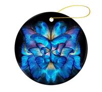 Abstract Retro Aesthetic Trendy Funky Blue Butterfly Christmas Ceramic Ornaments for Home Decor Holiday Xmas Tree Hanging Ornament Christmas Tree Decoration Gifts for Family Friends