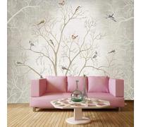 Abstract Retro Art Big Tree Lines Flying Birds 3D Wallpaper Premium Textured Silk Study Dining Living Room Bedroom Sofa TV Wall Easy Install-300cm×210cm