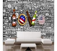 Abstract Retro Art Letters Graffiti Wine Bottle 3D Wallpaper Premium Textured Silk Study Dining Living Room Bedroom Sofa TV Wall Easy Install-150cm×105cm