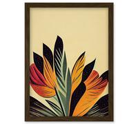 Abstract Retro Art Nouveau Flowers in Bloom Black Gold Artwork Framed Wall Art Print A4 Artery8 Brown One Size