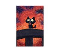 Abstract Retro Black Cat Poster Frightened Screaming Black Cat Funny Animal Wall Art Humorous Halloween Poster Canvas Print Photo Bedroom Aesthetic Bathroom Living Room Decor Gift 08x12inch Unframe