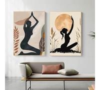 Abstract Retro Bohemian Style Yoga Pose Art Poster Canvas Prints Painting Yoga Studio Meditation Space and Home Decoration(30x40cm-2pcs)