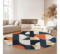 Abstract Retro Geometry Round Rug 150 cm, Orange Gray Washable Non-Slip Circle Rugs, Soft Circular Dining Room Rug Thin Print Flannel Carpet for Bedroom Living Room Office Playroom