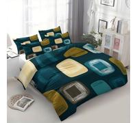 Abstract Retro Line Blocks Bedding Single Set, Duvet Cover with 2 Pillowcases, Kids Bedding Sets Microfiber Reversible Ultra Soft Quilt Cover, Dark Blue Bedroom Accessories, 135 x 200 cm