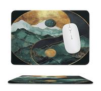 Abstract Retro Yin Yang Non-Slip Base Mousepad,Rustic Colorful Asian Yin Yang Theme Marble Mountain Stitched Edges for Decoration,Most Types of Mouse 11.8"x9.8"