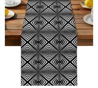 Abstract Rhombus Stars Table Runner, Modern Minimalist Black White Geometrical Cotton and Table Linen Runner for Kitchen Dining Home Decor for Party Festival Holiday Decoration Gift 13x48in