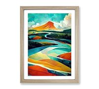 Abstract River Landscape No.1 Framed Print | A4 Oak Framed Wall Art | Ready to Hang | Abstract Landscape Picture | Living Room Bedroom Lounge Office