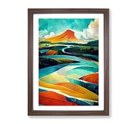 Abstract River Landscape No.1 Framed Print | A4 Walnut Framed Wall Art | Ready to Hang | Abstract Landscape Picture | Living Room Bedroom Lounge Office