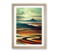 Abstract River Landscape No.3 Framed Print | A3 Oak Framed Wall Art | Ready to Hang | Abstract Landscape Picture | Living Room Bedroom Lounge Office