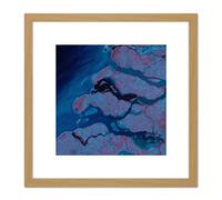Abstract Rivers Deep Blue 8X8 Inch Square Wooden Framed Wall Art Print Picture with Mount Artery8 Light Oak One Size