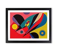 Abstract Robin Bird Framed Wall Art Print A2 Black