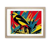 Abstract Robin Bird Vol.2 WHT Framed Print | A3 Oak Framed Wall Art | Ready to Hang | Abstract Animal Picture | Living Room Bedroom Lounge Office