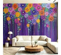 Abstract Romantic Fluid Ivy Floral Non-Woven Mural Wall | Modern Artistic Feature Wall Mural, 200x140cm High-definition Pattern Premium, Purple for Room Decor Wall Covering