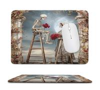 Abstract Romantic Gothic Castles Stitched Edge Mouse Pad,Beautiful Colorful Castle Arch Skull Couple Starry Sky Full Moon Soft Mousepad with Non-Slip for Office,Home 9.4"x7.9"