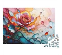 Abstract Rose with Fluid Art Elements 1000-Piece Puzzle for Adults, 70x50cm/1000pcs; Easy to Continue on Another Evening; White Card Pieces for Tidy Handling