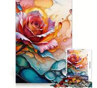 Abstract Rose with Fluid Art Elements Puzzles for Adults 1000 Puzzles Clear Logic Tight Joint Fun Activity Christmas Idea (50x75cm)