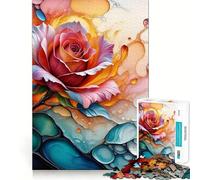 Abstract Rose with Fluid Art Elements Puzzles for Adults 1000 Puzzles Clear Logic Tight Joint Fun Activity Christmas Idea (50x75cm)
