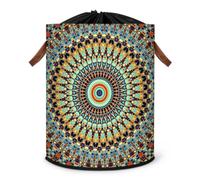 Abstract Round Mandala Laundry Hamper Large Laundry Basket Mandala Art Foldable Clothe Hamper Storage Organizer Bin with Drawstring Lid Boxes for Bedroom Bathroom Room