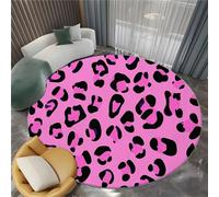 Abstract Round Rugs 120cm, Pink Rug for Living Room Circle with Non Slip Backing Washable Rug for Bedroom, Soft Simple Leopard Print Printed Carpet for Kid’s Room Nursery