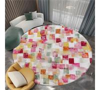 Abstract Round Rugs 60cm, Colorful Rug for Living Room Circle with Non Slip Backing Washable Rug for Bedroom, Soft Simple Color Blocks Printed Carpet for Kid’s Room Nursery