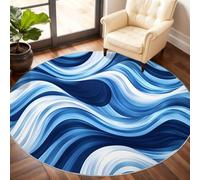 Abstract Round Rugs for Bedroom, Geometry Circle Rug 210cm, Blue and White Art Rug, Non Slip Round Rugs for Living Room Dining Beneath the Furniture