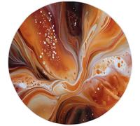 Abstract Round Tan Rug, 120cm Non Slip Washable Liquid Texture Pattern Circle Rugs, Bedside Office Outdoor Bedroom Kitchen Indoor Carpet Low Pile Circular Carpets