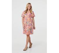 Abstract Ruched Empire Knee Length Dress Izabel London Orange 12