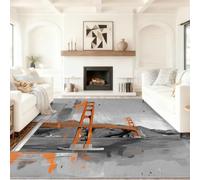 Abstract Rug 80 x 150 cm Living Room Rugs Non Slip Carpet | Modern Ink Splash Golden Gate Bridge Rug Soft Low Pile Non-Shedding Rug Home Design for Bedroom Room Office Grey Orange