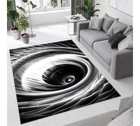 Abstract Rug for The Living Room, 120x180cm 3D Optical Illusion Geometric Vortex Pattern Black and Gray Carpet, Stylish Rug, Soft, Durable, Washable Rugs for Bedroom, Bedside, Lounge, and Office