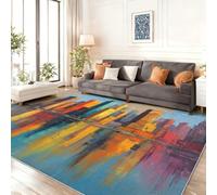 Abstract Rugs Entryway 60 x 90 cm, City Architecture Painting Themed Print Area Rugs With Non-Slip Backing, Colorful Washable Low Pile Runner Carpet for Bedroom Bedside Office Kitchen Home Decor
