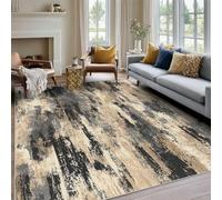 Abstract Rugs Living Room, Square Rugs 240 x 240 cm, Grey Black Industrial Style Vintage Yellow Rug Bedroom Kitchen Washable Non Slip Low Pile, Abstract Home Decor Area Rug Carpet