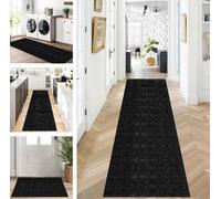 Abstract Runner Hallway Kitchen Washable Non-Slip Corridor Rug Mats 100 x 450 cm Long Black Kitchen Rug Hallway Rug Runner Bedroom Dining Room Polyester Carpet Runner Sold by the Metre Adjustable