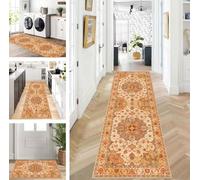 Abstract Runner Hallway Kitchen Washable Non-Slip Corridor Rug Mats 120 x 120 cm Long Orange Brown Kitchen Rug Hallway Rug Runner Bedroom Dining Room Polyester Carpet Runner Sold by the Metre