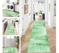 Abstract Runner Hallway Kitchen Washable Non-Slip Corridor Rug Mats 50 x 140 cm Long Green Blue Kitchen Rug Hallway Rug Runner Bedroom Dining Room Polyester Carpet Runner Sold by the Metre Adjustable