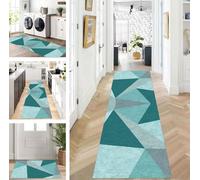 Abstract Runner Hallway Kitchen Washable Non-Slip Corridor Rug Mats 50 x 180 cm Long Grey Green Kitchen Rug Hallway Rug Runner Bedroom Dining Room Polyester Carpet Runner Sold by the Metre Adjustable