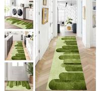 Abstract Runner Hallway Kitchen Washable Non-Slip Corridor Rug Mats 50 x 400 cm Long Light Green Kitchen Rug Hallway Rug Runner Bedroom Dining Room Polyester Carpet Runner Sold by the Metre Adjustable