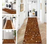 Abstract Runner Hallway Kitchen Washable Non-Slip Corridor Rug Mats 70 x 350 cm Long Dark Brown Kitchen Rug Hallway Rug Runner Bedroom Dining Room Polyester Carpet Runner Sold by the Metre Adjustable