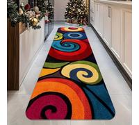 Abstract Runner Rug, 60x180cm Modern 3D Circular Vortex Illusion Hallway Rug, Soft Low-Pile Washable Thin Foldable Entrance Carpet, Bohemian Colorful Kitchen Runner Rugs for Bedrooms and Offices