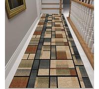 Abstract Runner Rug Distressed Grey Teal Mustard Hallway Carpet Washable | 7 abstract and distressed prints from paint splash to mustard blocks and teal wash; washable, dotted grip, 0.6cm, 1-6m