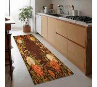 Abstract Runner Rug for Hallway 60 x 120 cm Retro Plants Dark Brown Flowers Washable Non Slip Carpet, Soft Low Pile Bedroom Rug long Floormat for Entrance Kitchen Bathroom Corridor