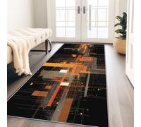Abstract Runner Rugs 60x240 cm, 3D Geometry Cube Non Slip Machine Washable Floor Runner Carpet, Black Orange Low Pile Foldable Indoor Rug for Entryway Hallway Kitchen Bathroom Decor Floor Mat