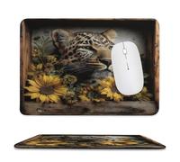 Abstract Rustic Leopard Stitched Edge Mouse Pad,Realistic Colorful Jungle Sunflower Wild Animal Leopard Soft Mousepad with Non-Slip for Office,Home 11.8"x9.8"